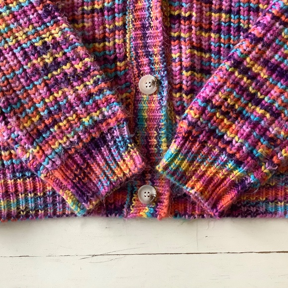 Michelle Mae Colorful Chunky Cropped Knit cardigan sweater XL - Picture 3 of 8